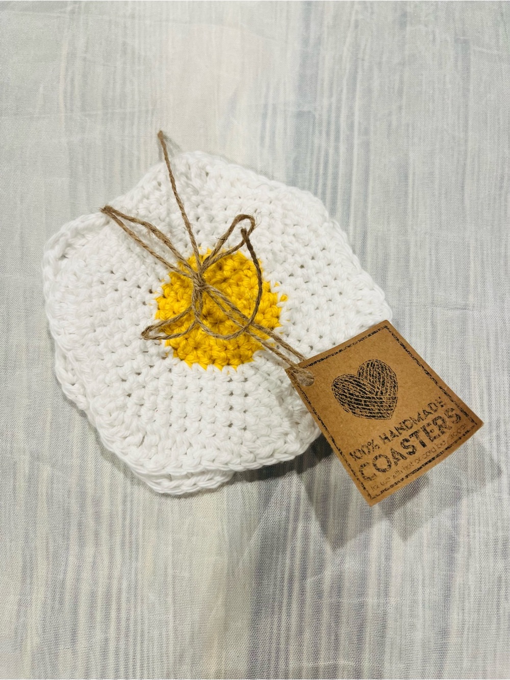 Handmade Crochet Fried  Eggs Coasters set of 2